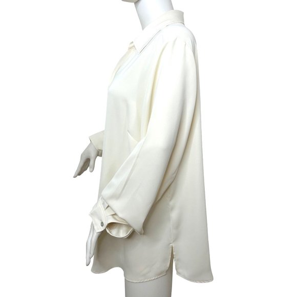 Susan Graver Woven Essentials Blouse Women’s 1X Ivory QVC Collar Long Sleeves - Picture 2 of 8